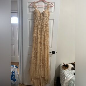 Women’s small champagne long formal dress
